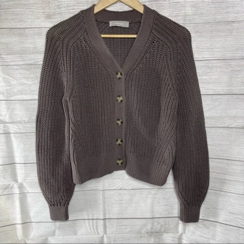 Everlane The Texture Cotton Cardigan Gray Brown Long Sleeve Small Sweater.